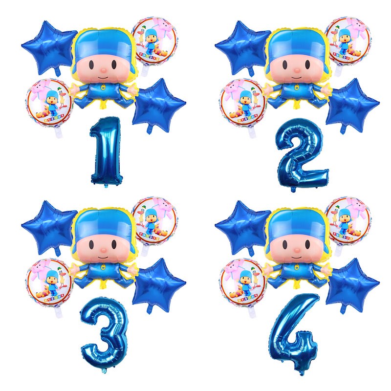 6pcs/set Cartoon Pocoyo Foil Balloon 32inch Number Balloon-封面