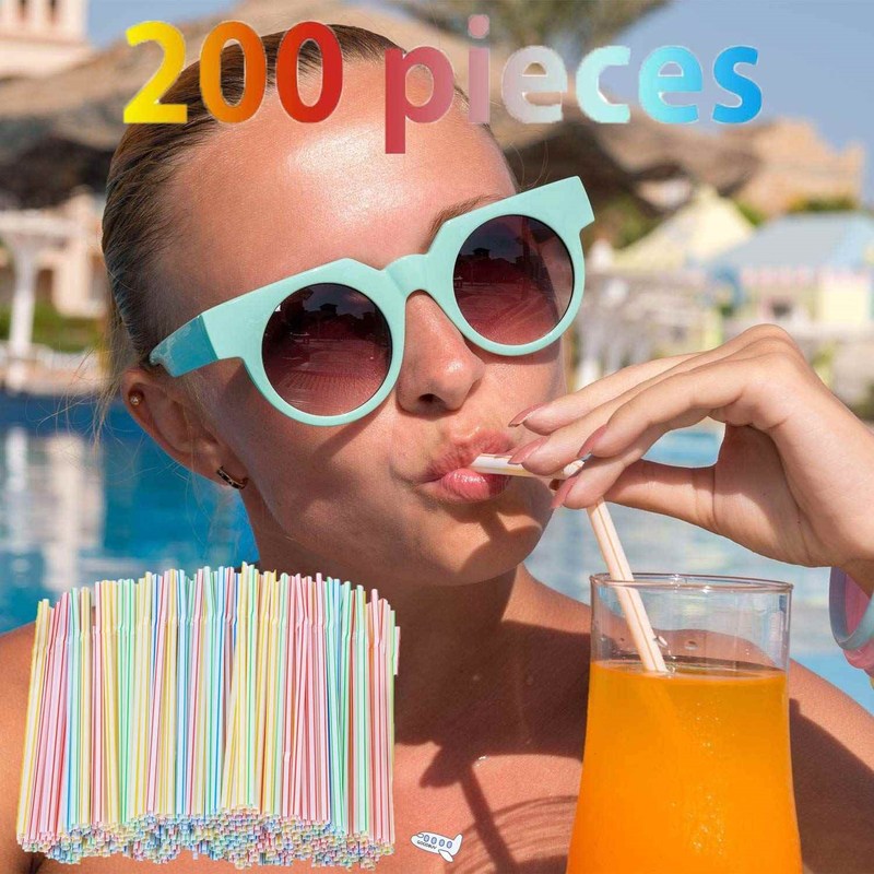 500Pcs Disposable Plastic Drinking Straws Multi-Color Stripe