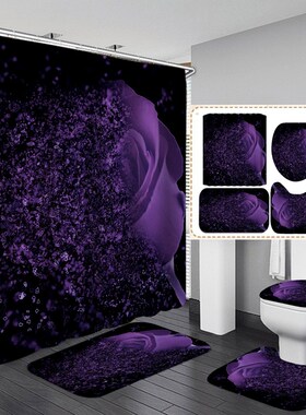 4pcs Beautiful Colorful Rose Shower Curtain Bathroom Curtain