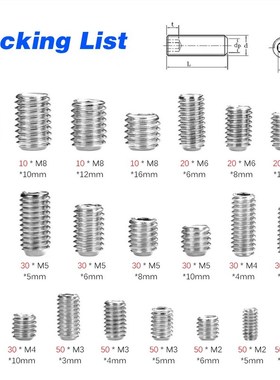6 size 666Pcs 304 Stainless Steel Flush End Set Screw Kit He