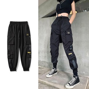 Streetwear Black Pants Women Korean Style Elastic Waist Swea