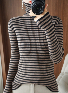 Autumn Winter New Cashmere Sweater Women Warm Striped Turtle