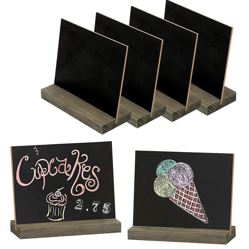 6 Pack Rustic Chalk Board Sign with Wood Stand for Wedding D