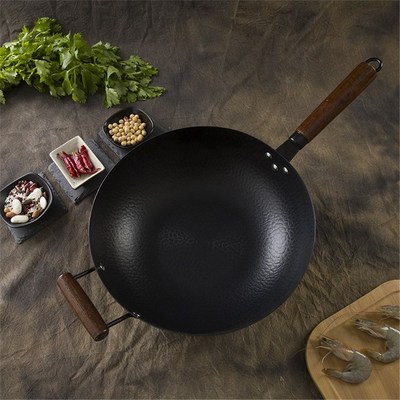 34cm Frying Pan Cast Iron Cauldron Wok Non-stick Skillet Wok