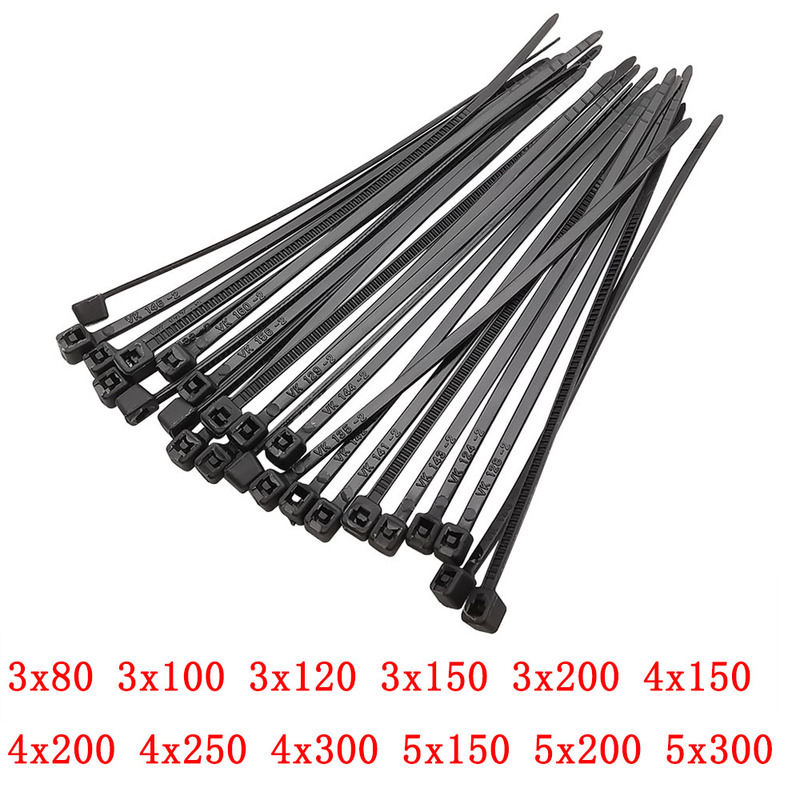100Pcs Black Plastic Self-Locking Nylon Ties Cable Tie Faste