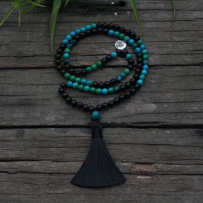 8mm Mala Beads, Black Onyx, Chrysocolla, JapaMala, Spiritua