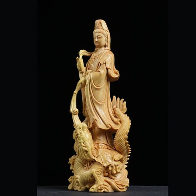 Boxwood Carving Buddha Sculpture Hall Feng Shui Decoration C