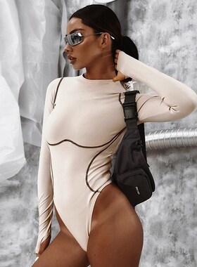 2021 Winter Women Sexy Bodycon Bodysuit Spring Knitted Solid