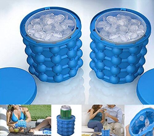 Ice Cube Maker Silicone Ice Cube Mold Tray Portable Bucket W