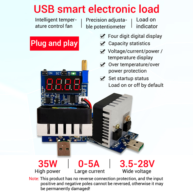 ZK-EL35 0-5A DC3.5-28V 35W Electronic Load USB LED Digital D