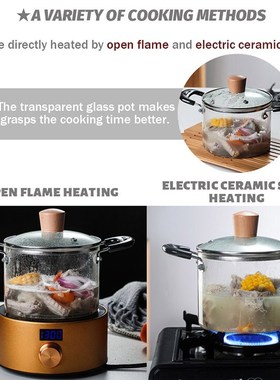 TEENRA 2L Household Glass Cooking Pot Heat-resistant Soup Po