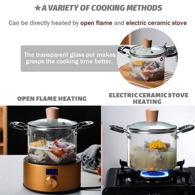 TEENRA 2L Household Glass Cooking Pot Heat-resistant Soup Po