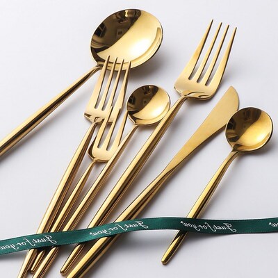 Gold steak knife and fork set three piece Western tableware
