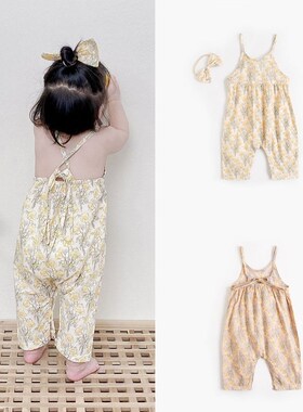 Baby infant Girl Floral Sling Overall Jumpsuit Romper Bowkno