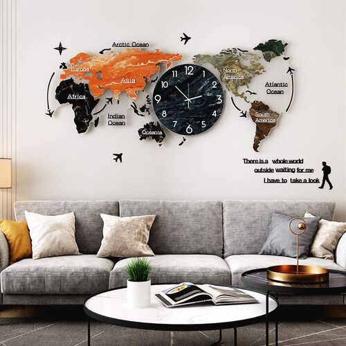 3D World Map Acrylic Wall Clock Modern Large Wall Decor Clo