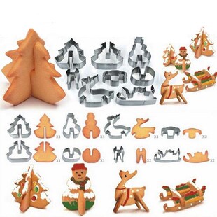 8pcs/set Stainless Steel Christmas Cookie Cutters 3D Cake Co