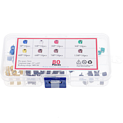 80Pcs 8value 6mm 5/10/30/60/120P Adjustable Capacitor Variab