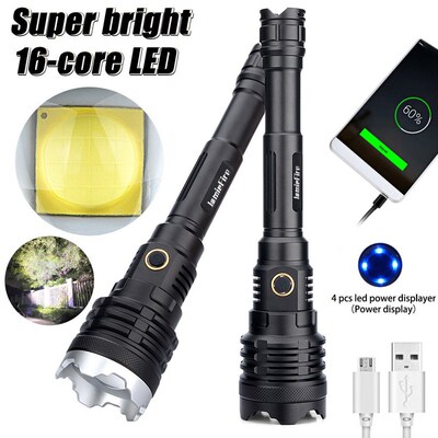 XHP160 16-Core Powerful Flashlight Torch USB Rechargeable Ta