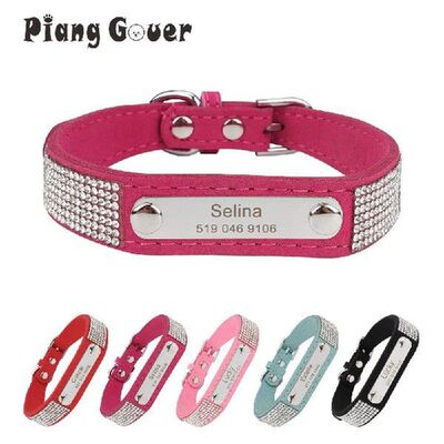 Personalized Nameplate Dog Collar Shiny Rhinestone Pet