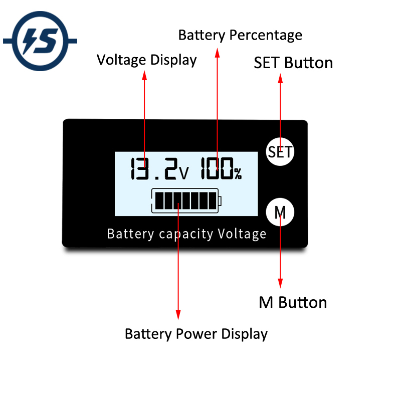 LCD Digital Voltmeter DC 8V-100V Black Case Blue/White Backg