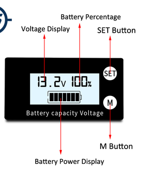 LCD Digital Voltmeter DC 8V-100V Black Case Blue/White Backg