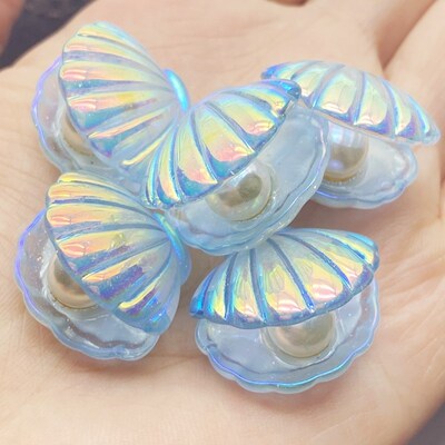 5Pcs Kawaii Cute Color Plated Pearl Shells Flat Back Resin C