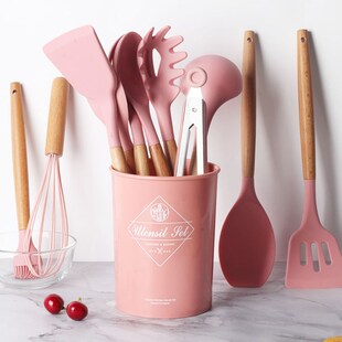 Silicone Cooking Utensils Set Non-Stick Spatula Shovel Woode