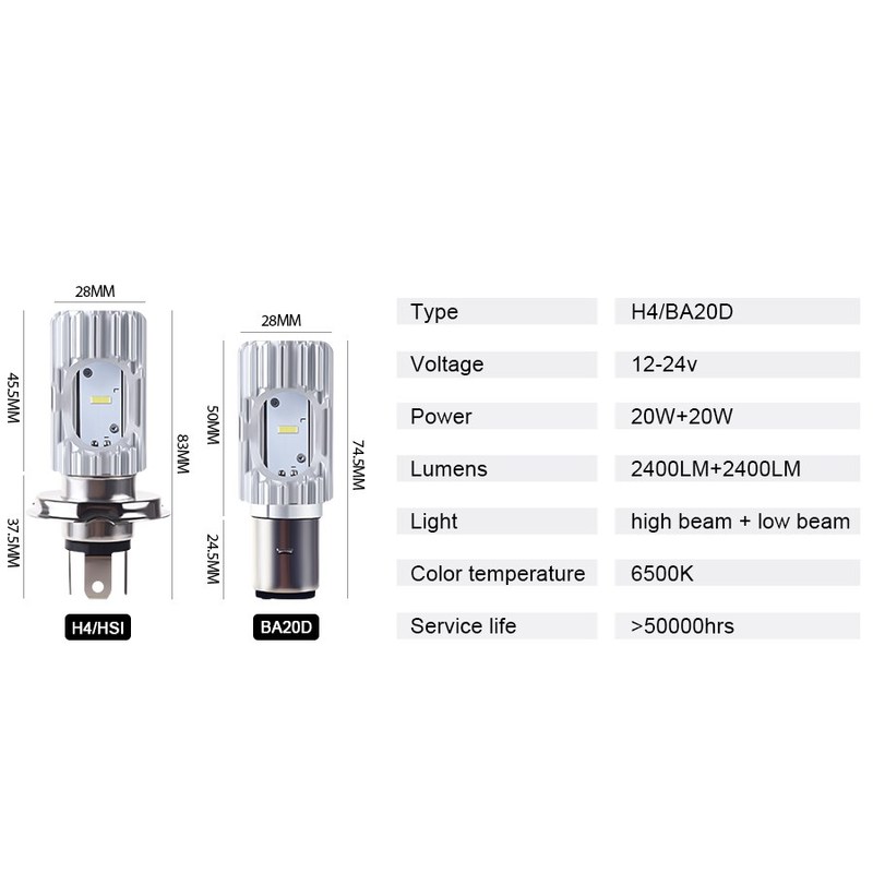 BA20D H4 LED Motorcycle Headlight 2400LM 6500K