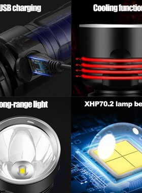 Powerful LED Flashlight xhp70.2 250000cd torch SB Rechargeab