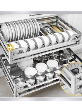 Pull basket kitchen cabinet 304 stainless steel double buffe