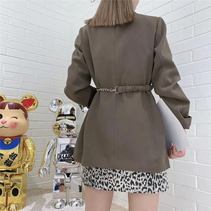 Chic Design Chain Sashes Blazer Women Street Vintage Long S