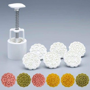 6pcs 3D Flowers Stamps Moon Cake Decor Mould Barrel Round Mo