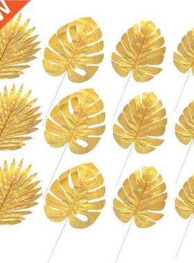 Leaves Palm Artificial Tropical Golden Plant Leaf Leave
