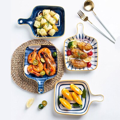 MDZF SWEETHOME Ceramic Glaze Baking Pan With Handle Blue Ser