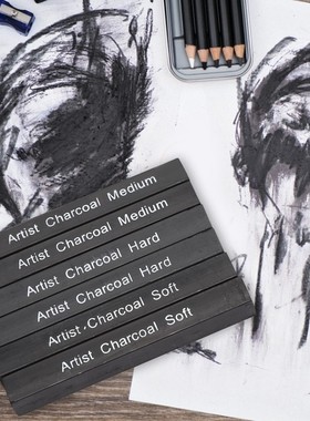 Soft/Medium/Hard 6Pcs Compressed Charcoal Sticks Black Squa