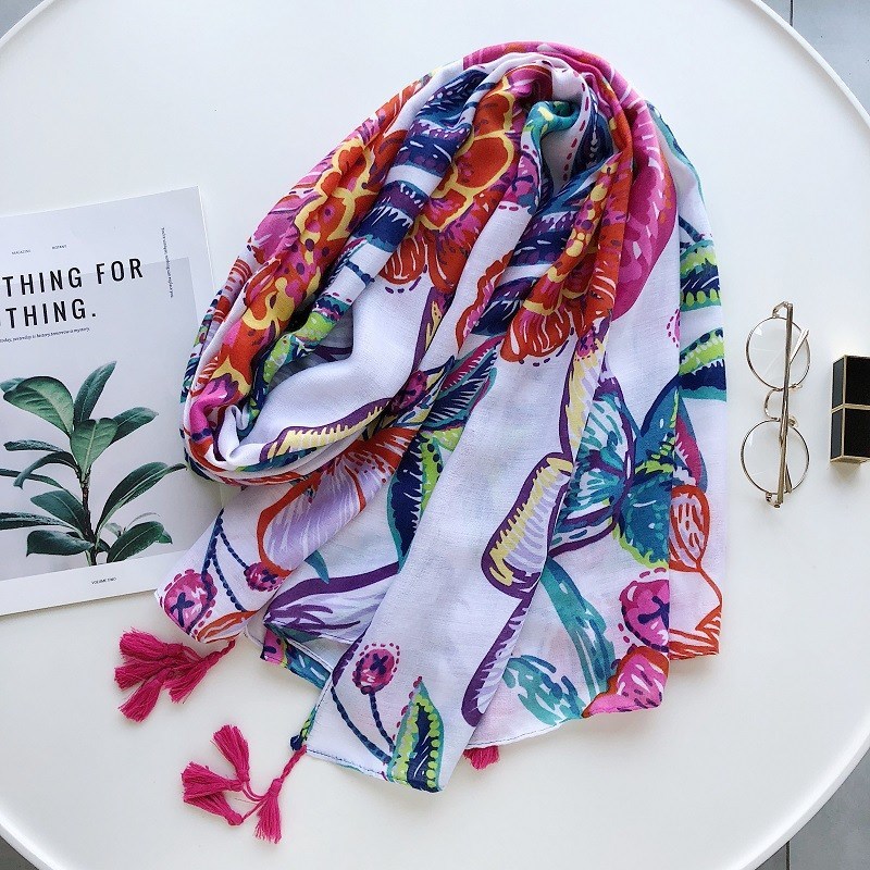 2019 Newest Beautiful Ombre Flower Tassel Scarves Shawls Bea