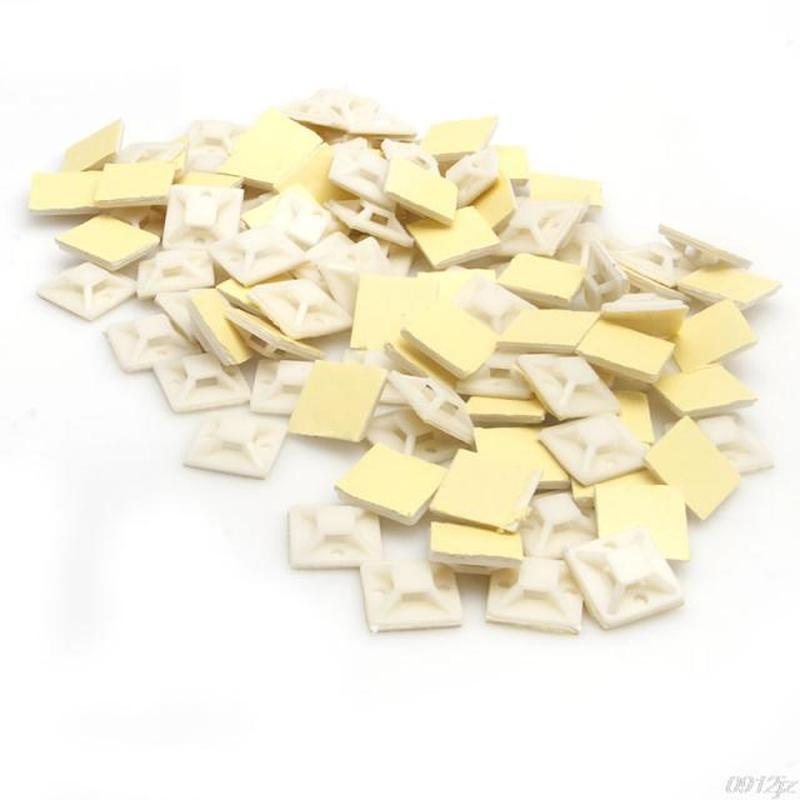100Pcs Nylon Self Adhesive Cable Zip Tie Mounts Mounting Bas