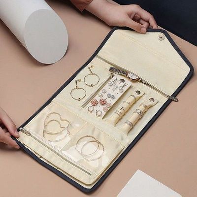 Foldable Jewelry Storage Box Earrings Ring Necklace Case