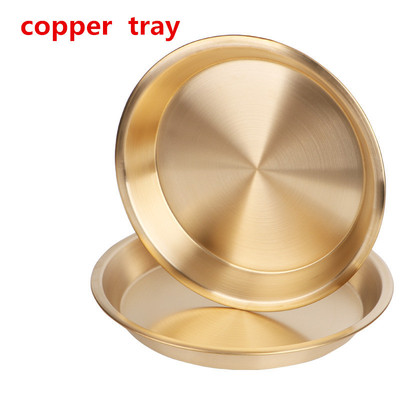 handmade Round copper brass plate tray steamed chicken fish