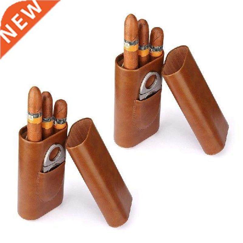 2x high quality 3-finger humidors portable cigar box brown