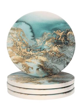 Coaster Set Marble Pattern Coffee Tea Dining Table Easy Clea