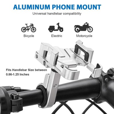 Aluminum CNC 22mm Silver Bicycle Phone Holder For Smartphon