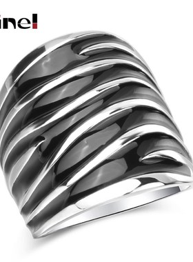 Kinel Unique Punk Rock Black Enamel Big Ring Fashion Wave P