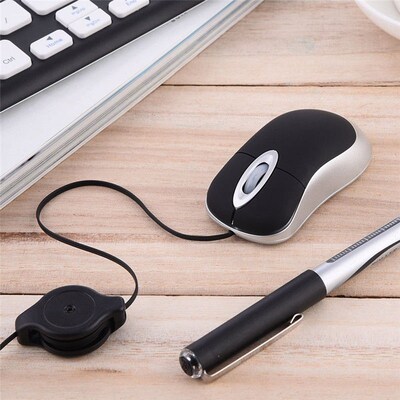 Lovely Mini Wired Mouse Retractable USB Cable Ergonomic Offi