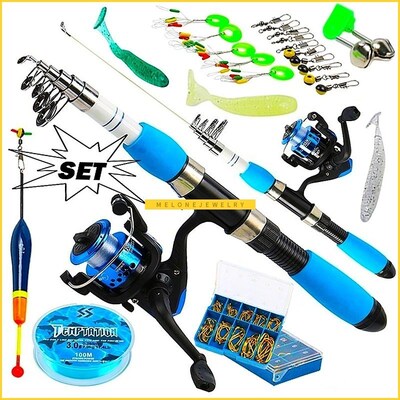 Fishing Rod Full Kits with elescopic Fishing Rod and Spinni