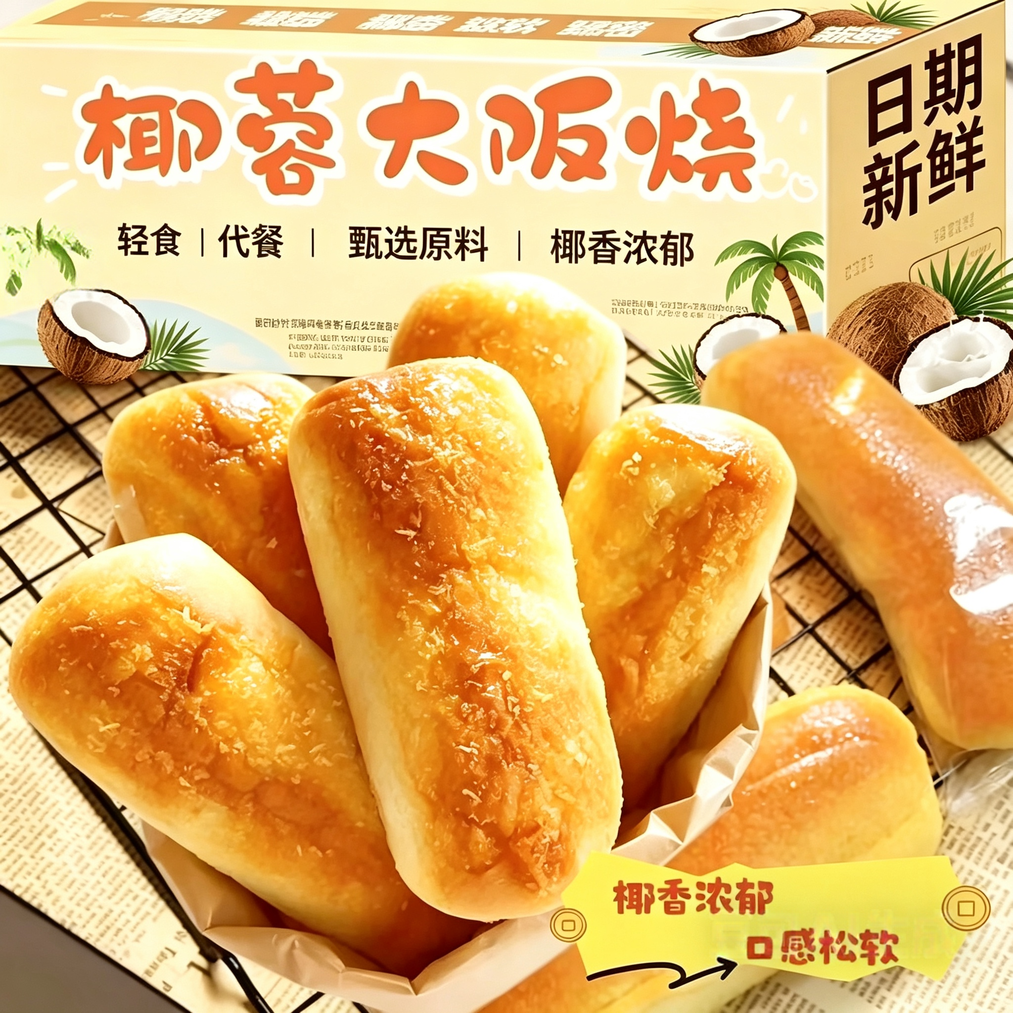 椰蓉大阪烧手撕面包奶香浓郁