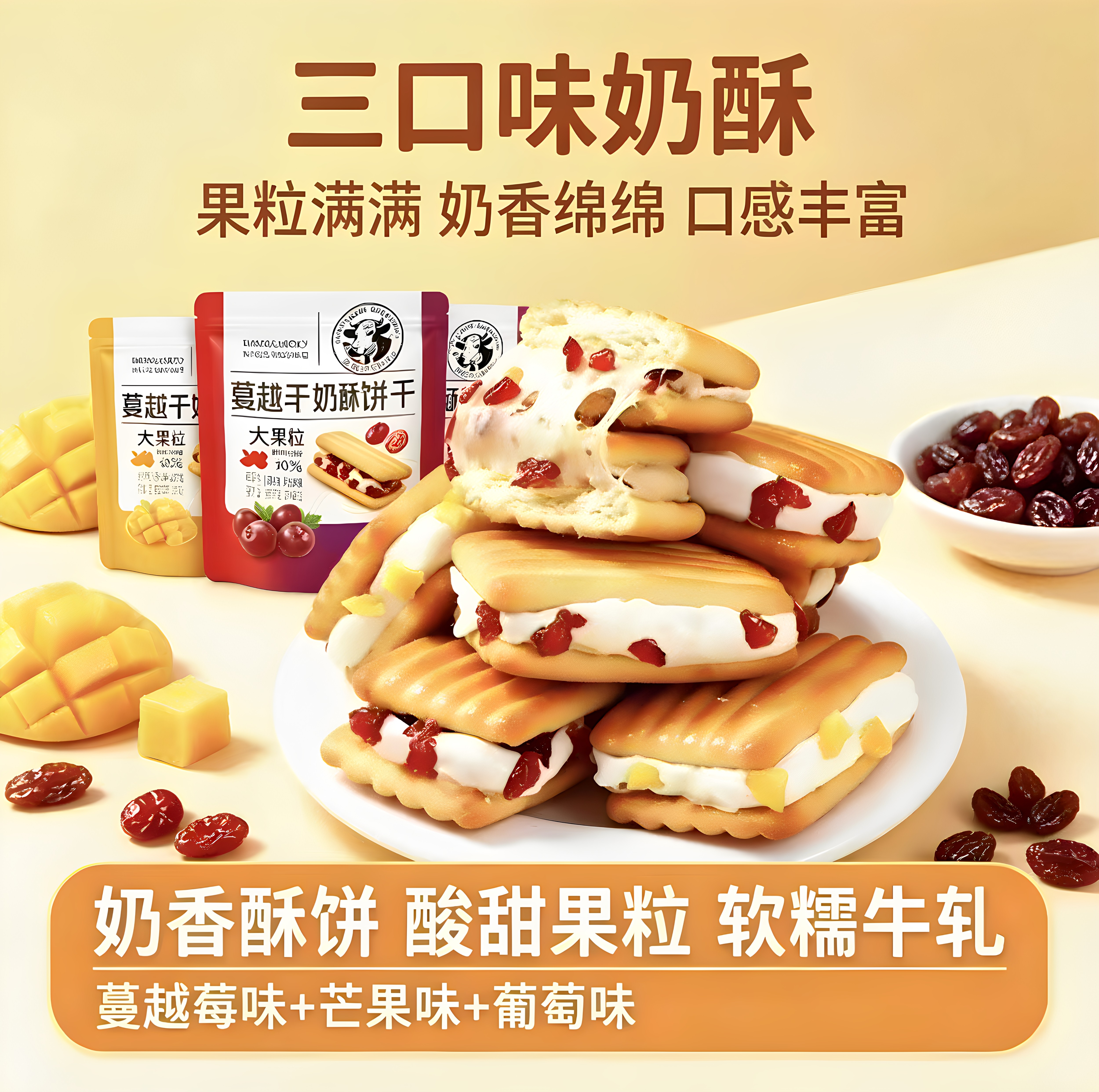 大颗粒果干牛轧奶酥饼干奶香浓郁