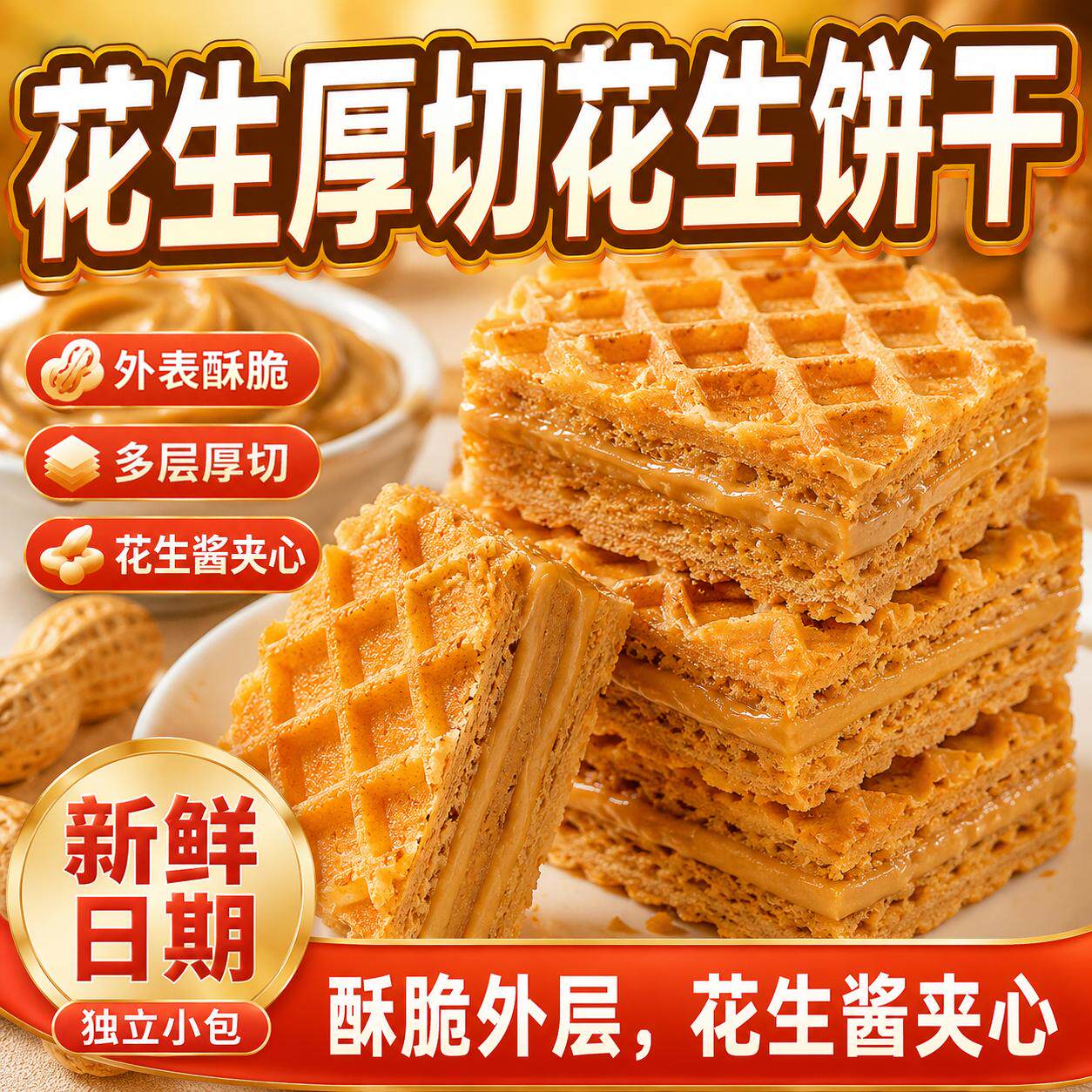 花生酱方块厚切威化饼干酥脆