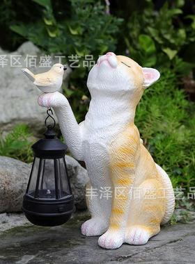 跨境可爱小猫咪提灯摆件户外花园庭院店面创意场景装饰动物工艺品