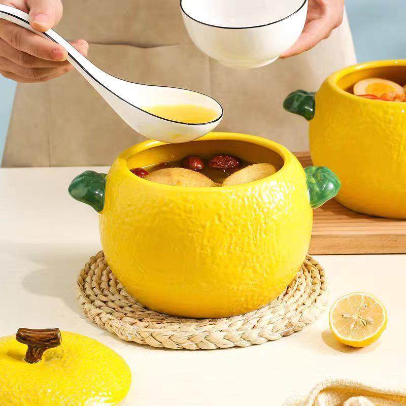 柠檬新款陶瓷汤碗带盖大容量装汤盆家用大号双耳汤锅面螺蛳粉碗,厨房/烹饪用具,汤锅/汤桶/卤肉桶,淘宝优惠券,粉丝福利购,淘宝优惠卷